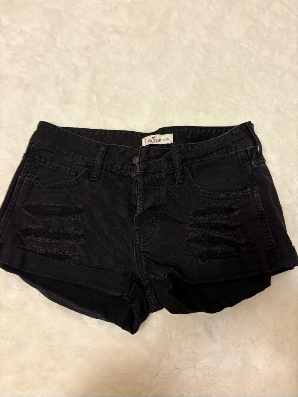 Hollister Black Distressed Roll-Hem Denim Shorts
